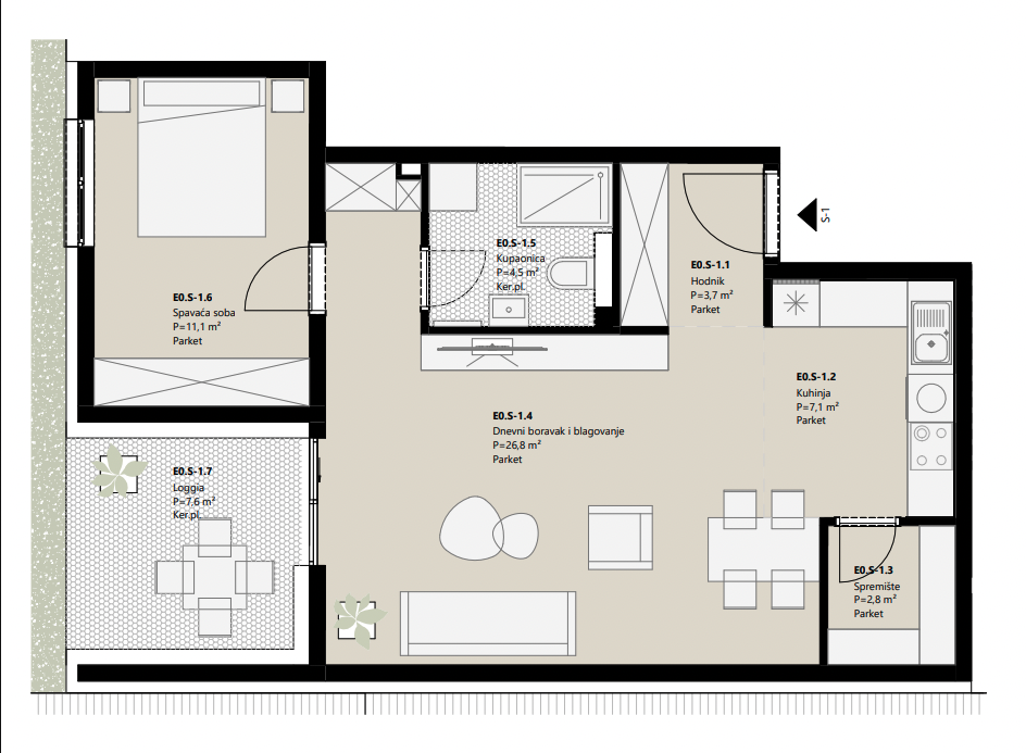 Projekt Frankopanska - 1.5 sobni stan, 0