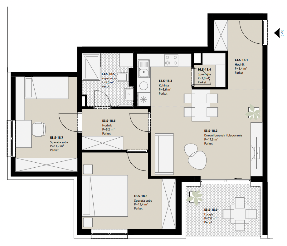 Projekt Frankopanska - 2.5 sobni stan, 3