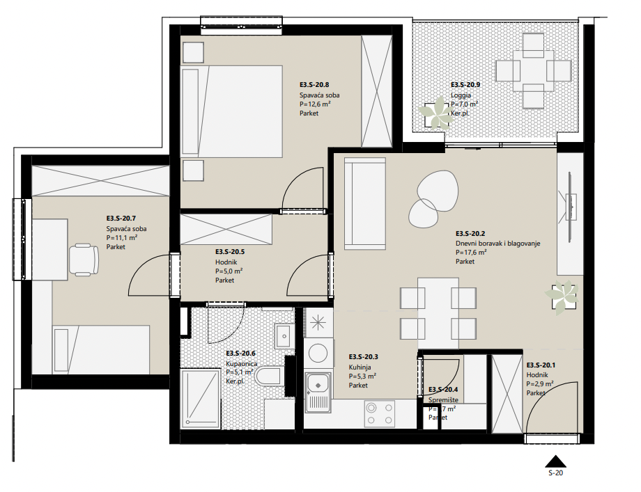 Projekt Frankopanska - 2.5 sobni stan, 3