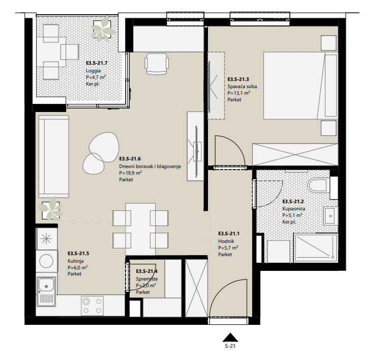 Projekt Frankopanska - 1.5 sobni stan, 3