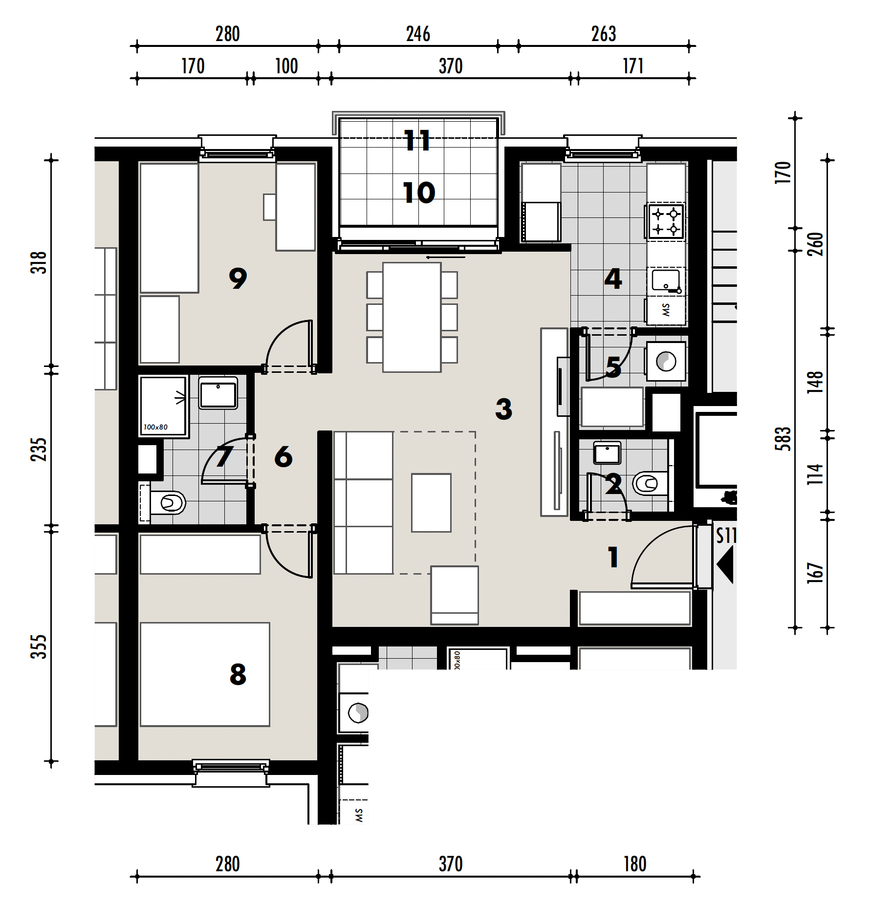 Projekt Križevci - 2 sobni stan, 1