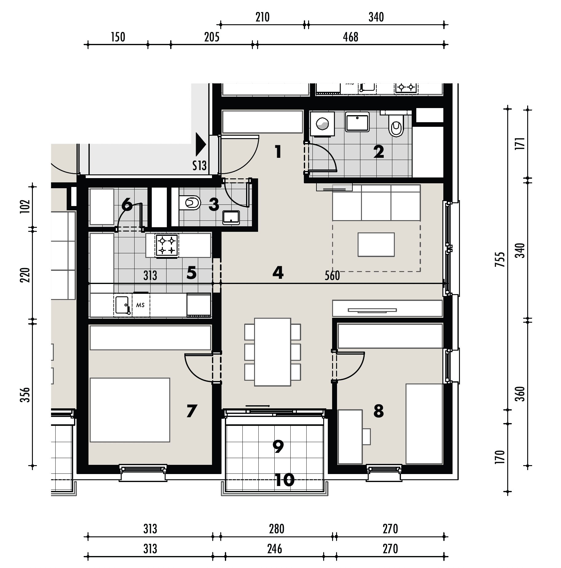 Projekt Križevci - 2 sobni stan, 1