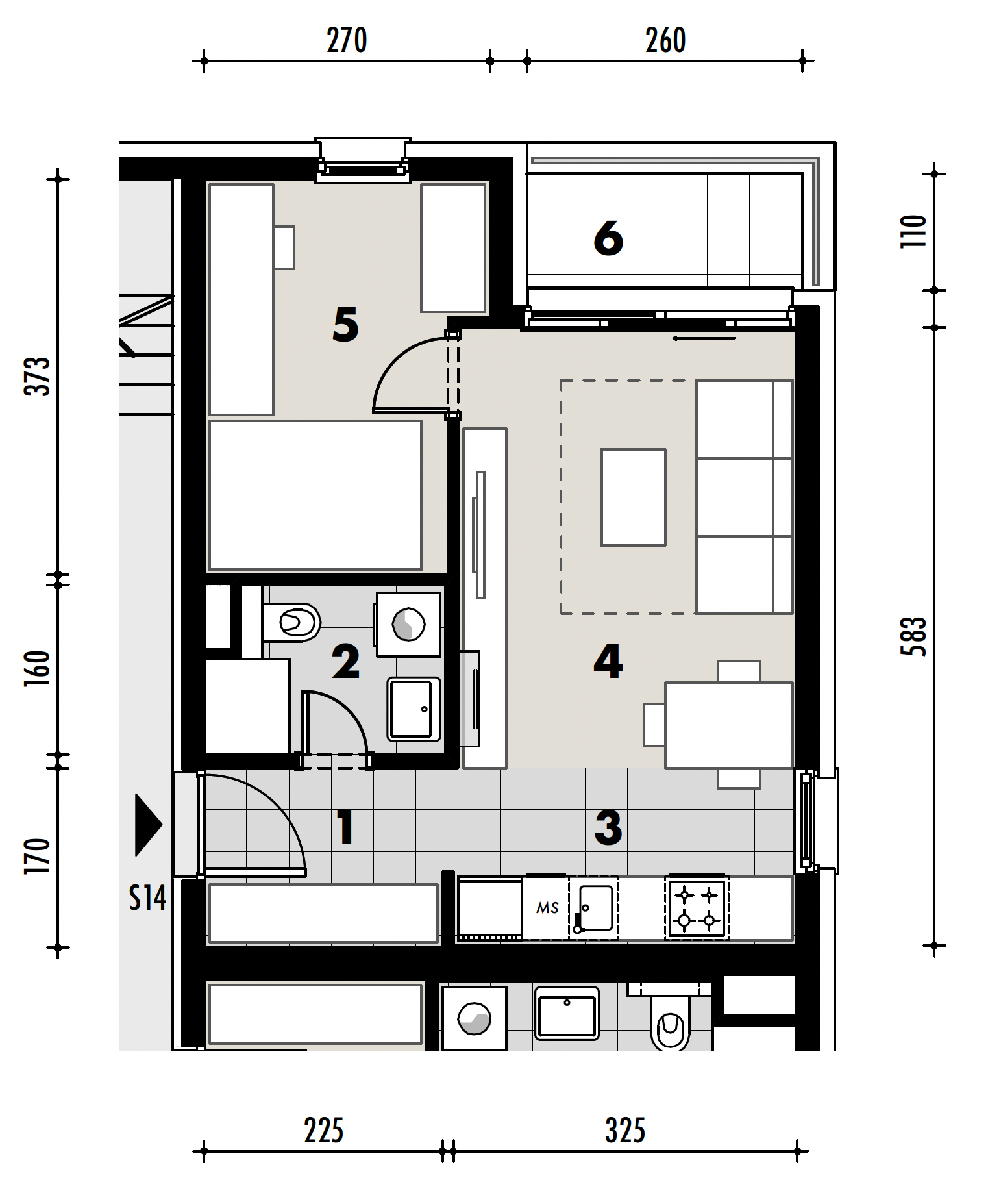 Projekt Križevci - 1 sobni stan, 1