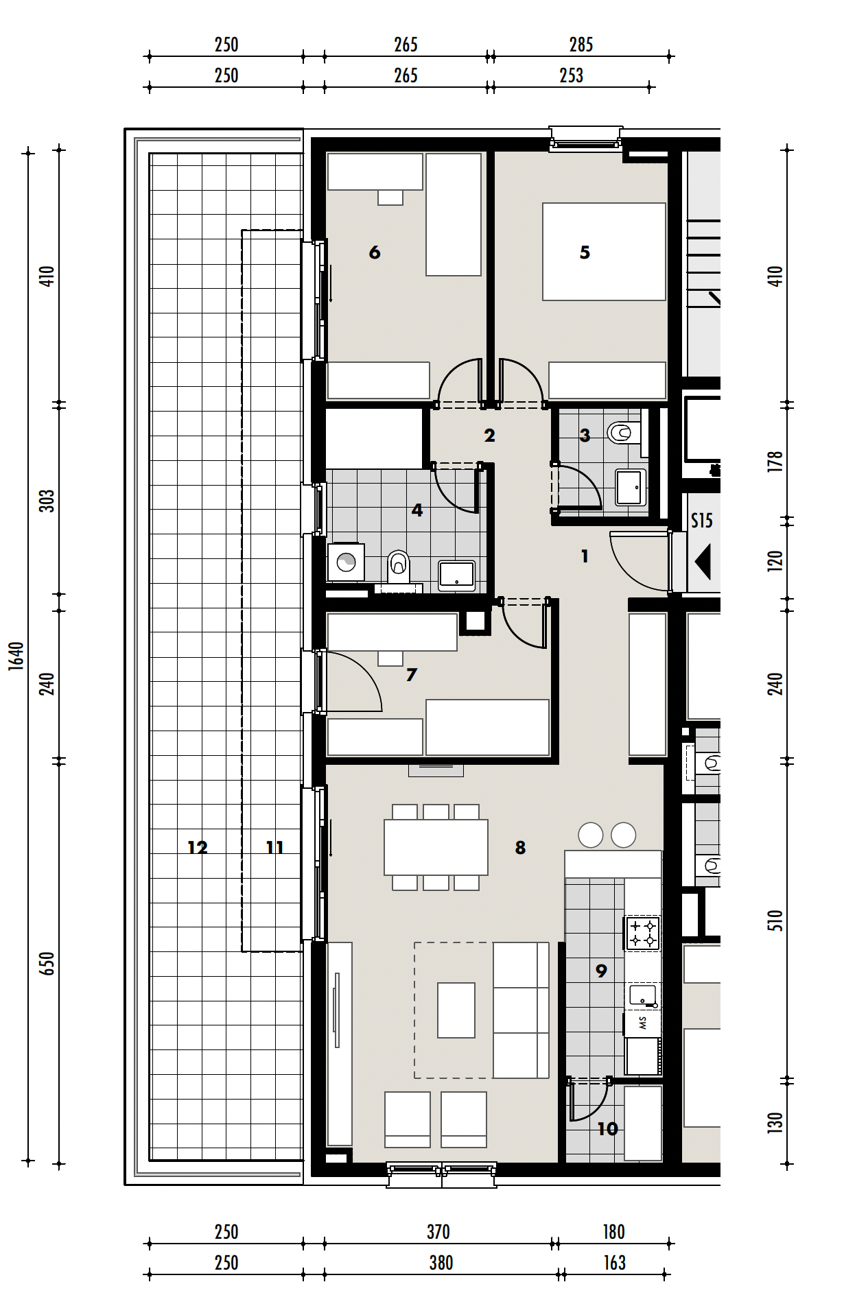 Projekt Križevci - 3 sobni stan, Uvučeni