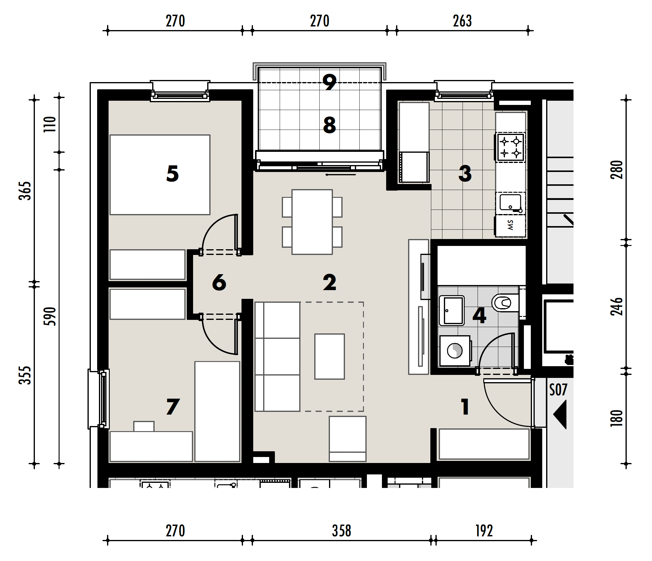 Projekt Križevci - 2 sobni stan, 1